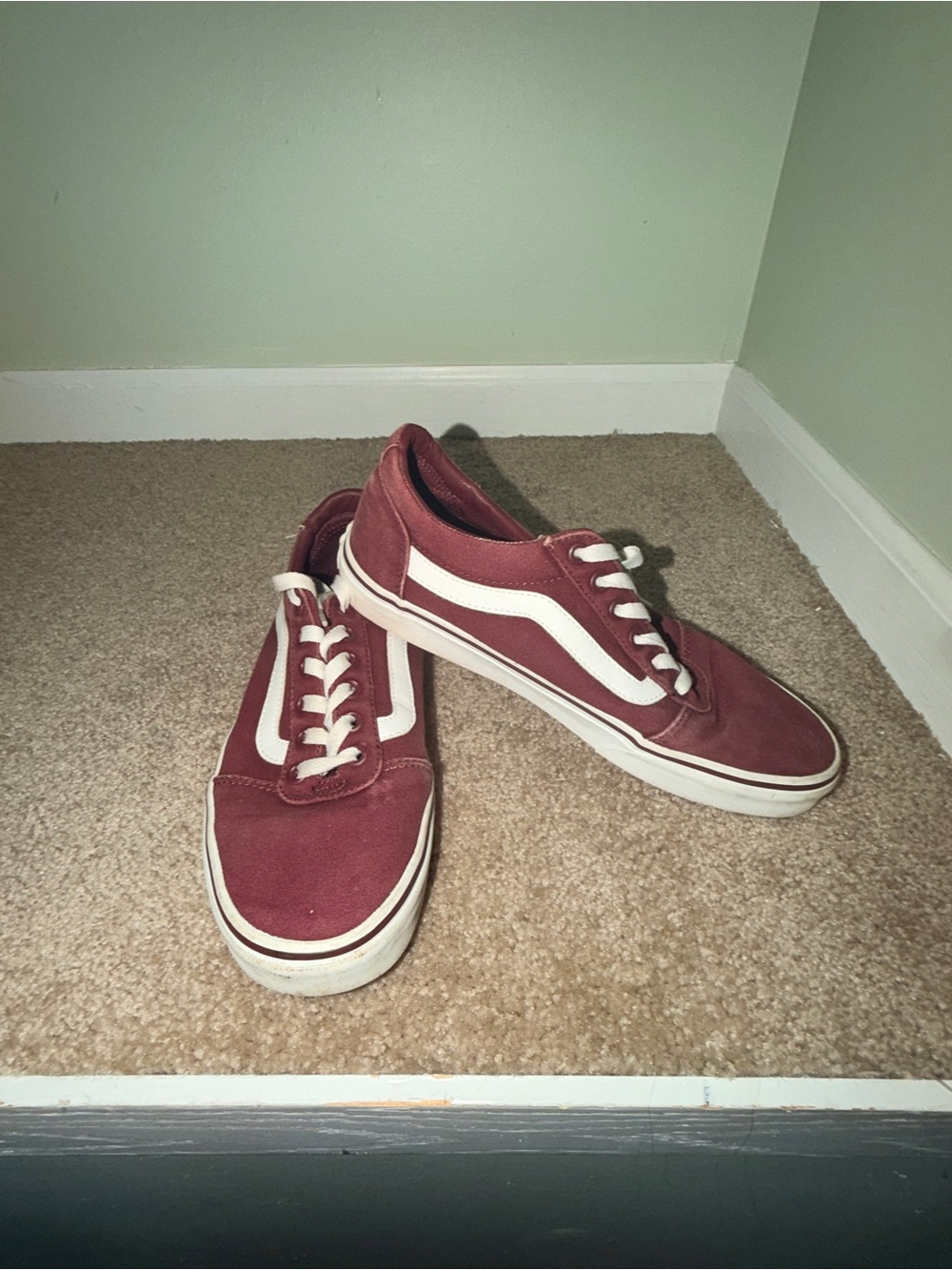 Vans Women’s Burgundy Canvas Sneakers with White Side Stripe